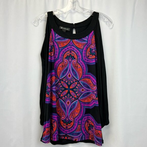 INC Womens Cold Shoulder Blouse Multicolor Geometric Long Sleeve Medium - Picture 1 of 10